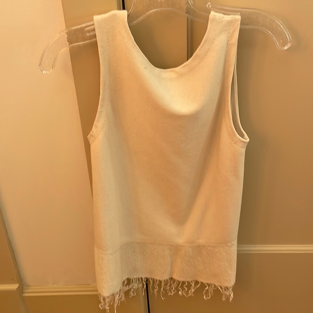 Theory reversible beige top with fringe